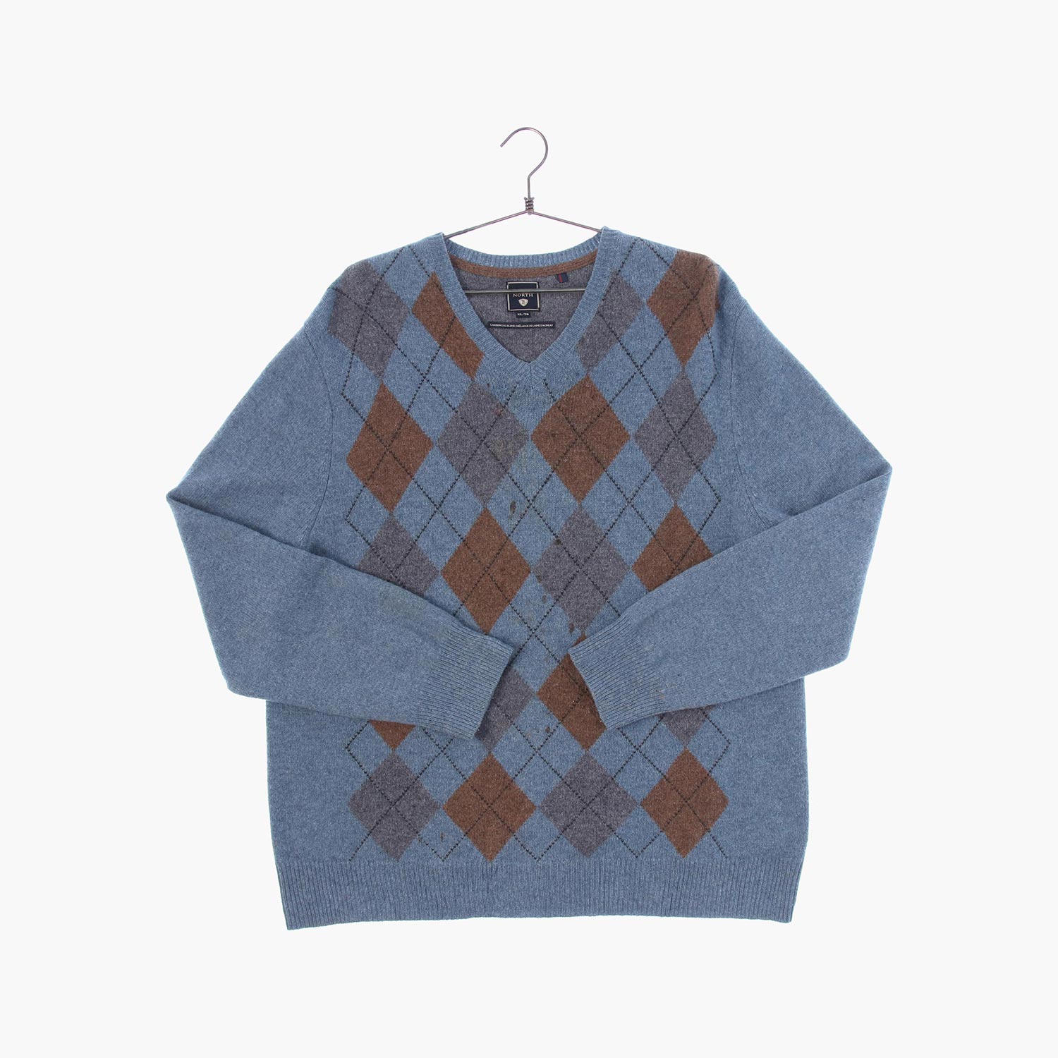 울 브이넥 패턴 니트/스웨터 공용 XL 빈티지톡